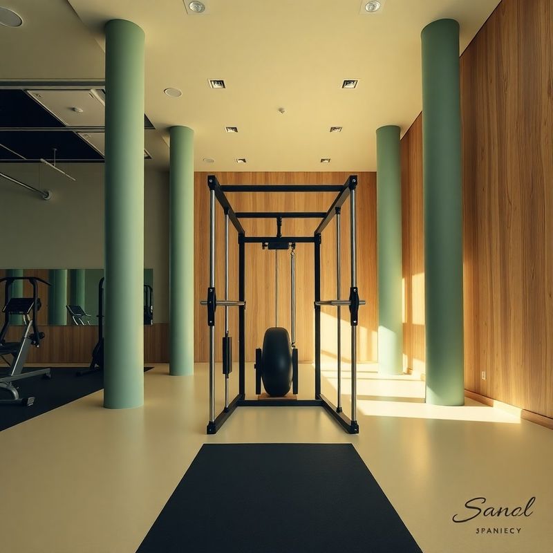 Forest-cream interior of Riverside Sinclair, pendulum squat machine and cable forest under warm daylight